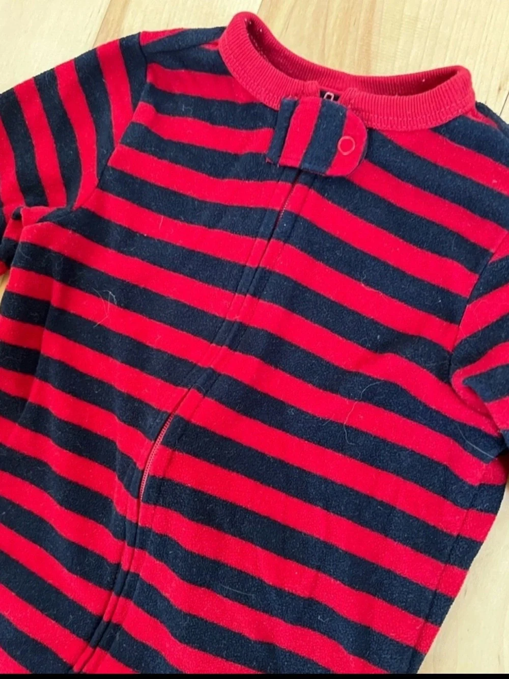 Old Navy Red & Navy Striped Footed One-Piece 6-12 months